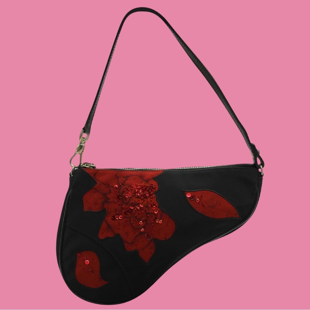 Christian Dior Beaded Roses Mini Saddle Pochette Bag
